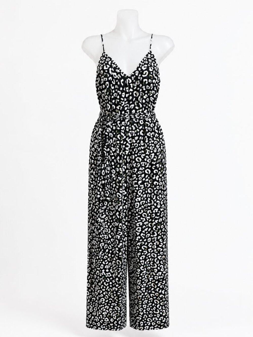 Scoop Black White Leopard Print Wide Leg Jumpsuit Medium 8-10 SS-311A - Picture 3 of 6